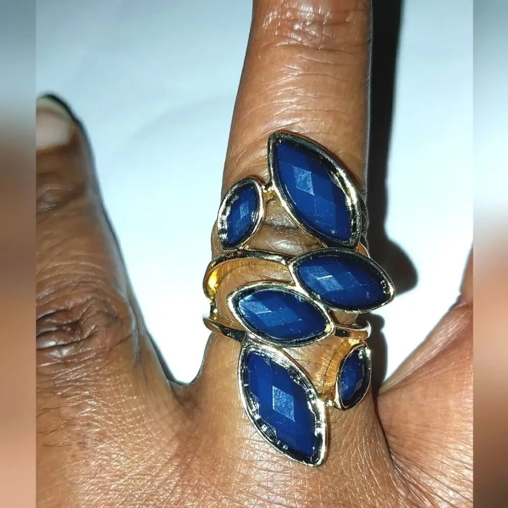 Navy Geometric Personality Versatile Leaf Single Ring Female